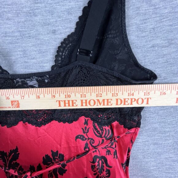 In Bloom by Jonquil RED/BLACK FLORAL Chemise VELVET Trim Lace Size Small S - Picture 10 of 11